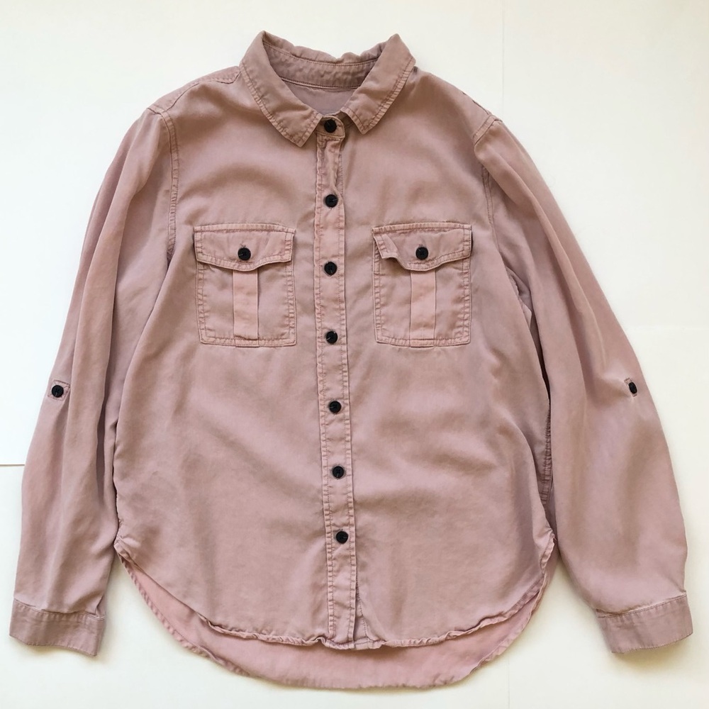 Knox Rose Pink Button Front Long Sleeve Shirt Roll Tab Sleeve Womens Size Small